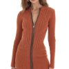 Clothing LUCY IN THE SKY | Front Zip Knit Dress In Orange | Lucy In The Sky