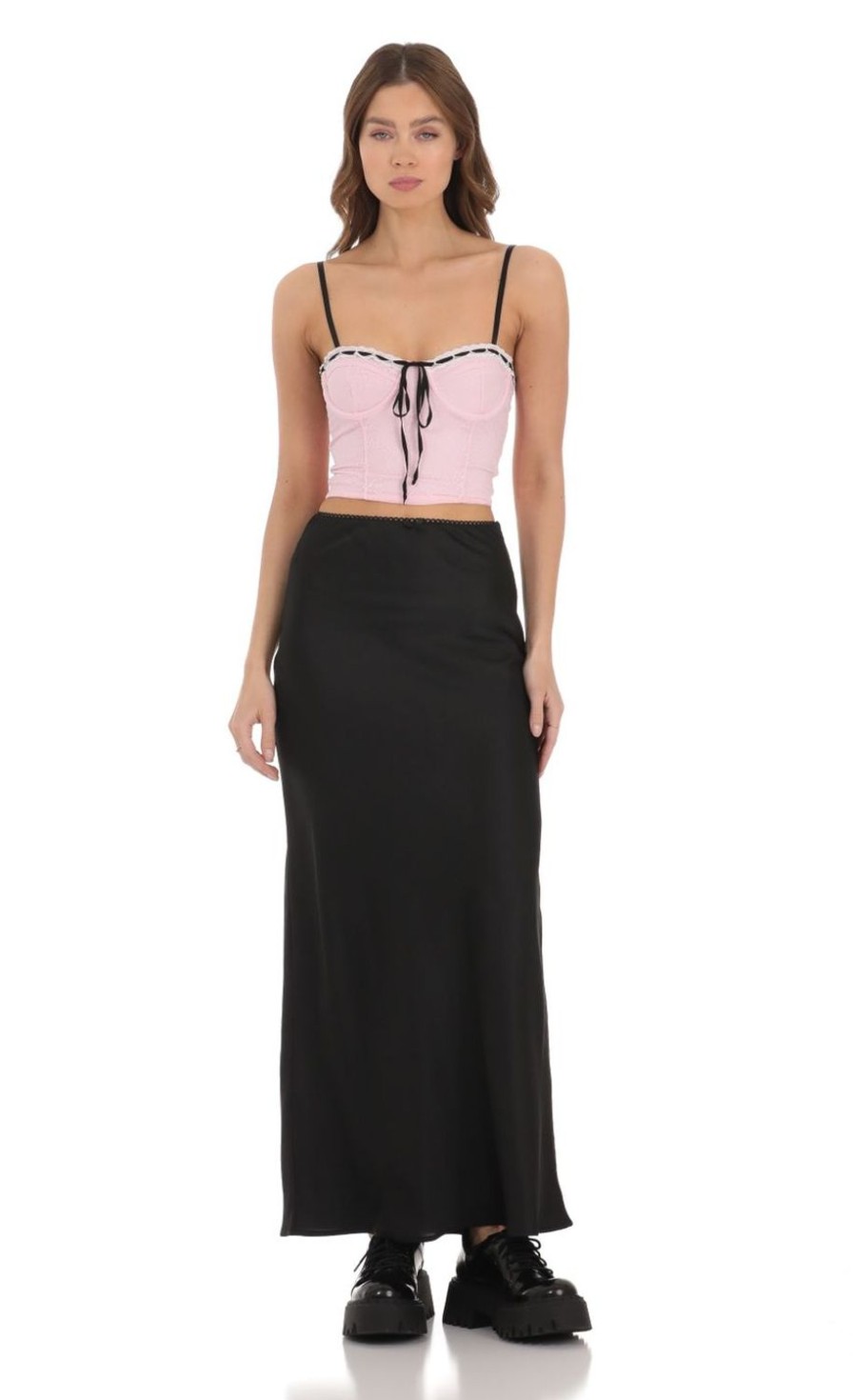 Clothing LUCY IN THE SKY | Satin Maxi Skirt In Black | Lucy In The Sky