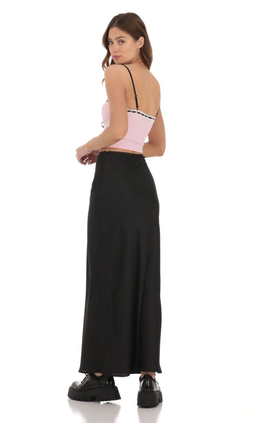 Clothing LUCY IN THE SKY | Satin Maxi Skirt In Black | Lucy In The Sky