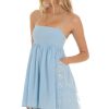 Clothing LUCY IN THE SKY | Chihiro Embroidered Babydoll Dress In Blue | Lucy In The Sky