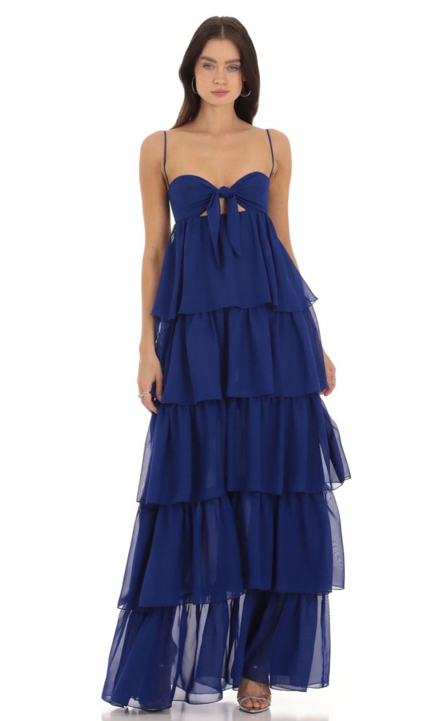 Clothing LUCY IN THE SKY | Kenya Front Tie Ruffle Dress In Blue | Lucy In The Sky