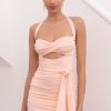 Clothing LUCY IN THE SKY | Nevada Cutout Ruched Dress In Salmon | Lucy In The Sky