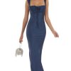 Clothing LUCY IN THE SKY | Lace Satin Maxi Dress In Blue | Lucy In The Sky