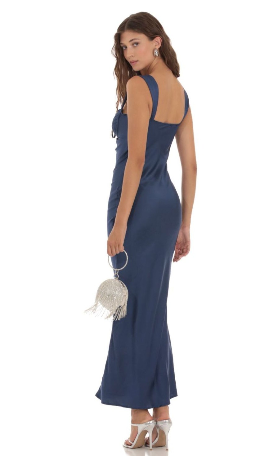 Clothing LUCY IN THE SKY | Lace Satin Maxi Dress In Blue | Lucy In The Sky