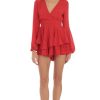 Clothing LUCY IN THE SKY | Long Sleeve Wrap Romper In Red | Lucy In The Sky