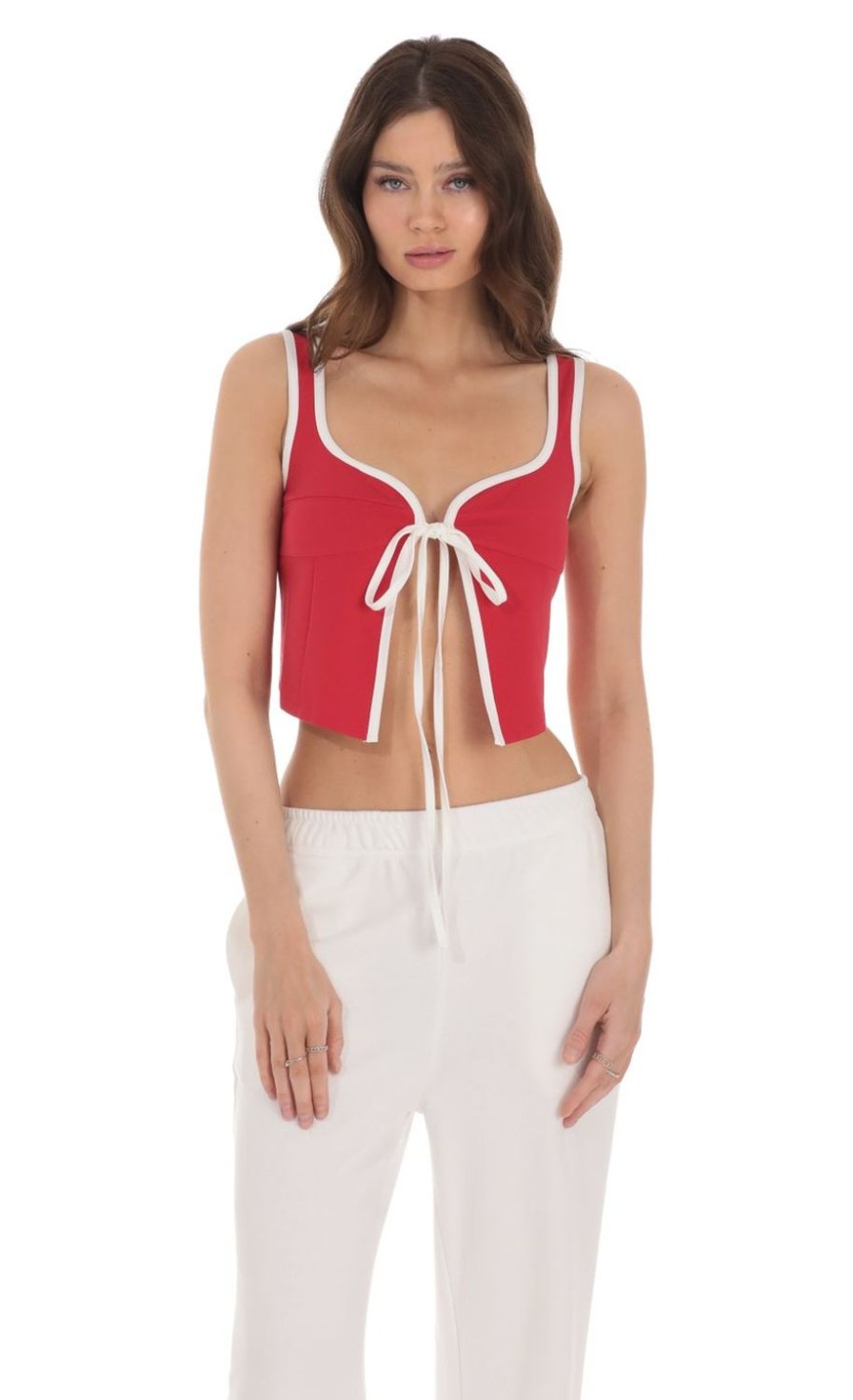 Clothing LUCY IN THE SKY | Front Tie Top In Red | Lucy In The Sky