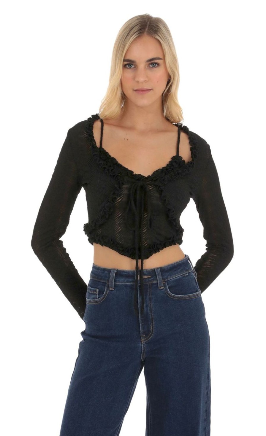 Clothing LUCY IN THE SKY | Zariyah Lace Two Piece Top Set In Black | Lucy In The Sky