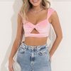 Clothing LUCY IN THE SKY | Lilah Crop Top In Pink Velvet | Lucy In The Sky