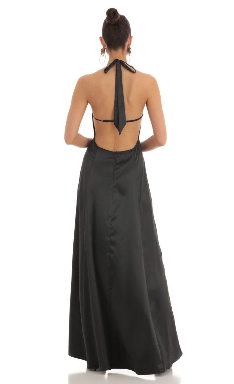 Clothing LUCY IN THE SKY | Janessa Rhinestone Halter Maxi Dress In Black | Lucy In The Sky