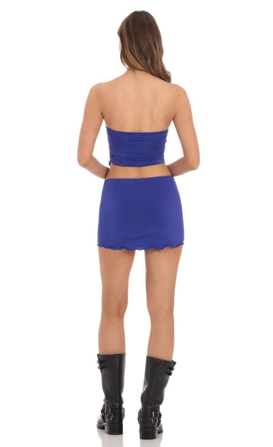 Clothing LUCY IN THE SKY | Strapless Twist Two Piece Set In Blue | Lucy In The Sky