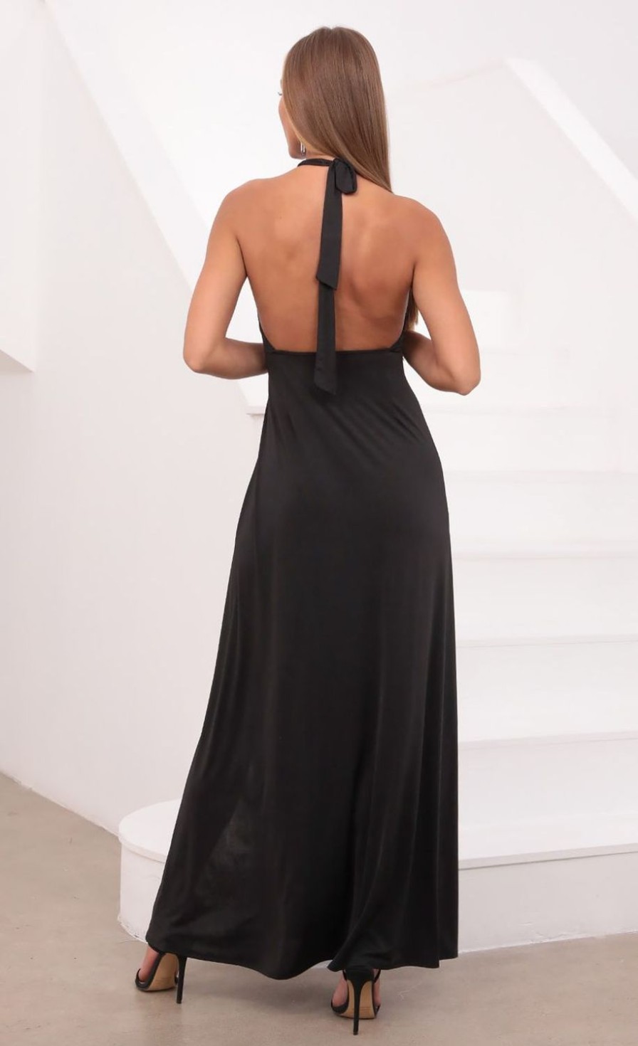 Clothing LUCY IN THE SKY | Halsey Halter Maxi Dress In Black | Lucy In The Sky