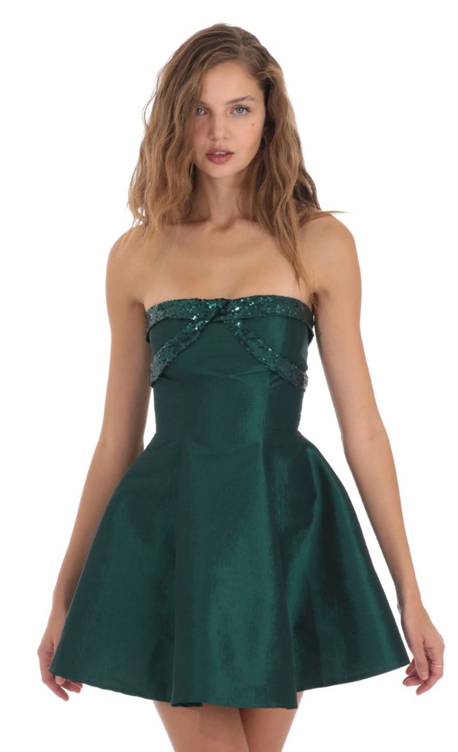 Clothing LUCY IN THE SKY | Sequin Draped A-Line Dress In Green | Lucy In The Sky