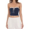 Clothing LUCY IN THE SKY | Strapless White Lace Top In Navy | Lucy In The Sky