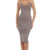 Clothing LUCY IN THE SKY | Shimmer Bodycon Midi Dress In Mocha | Lucy In The Sky