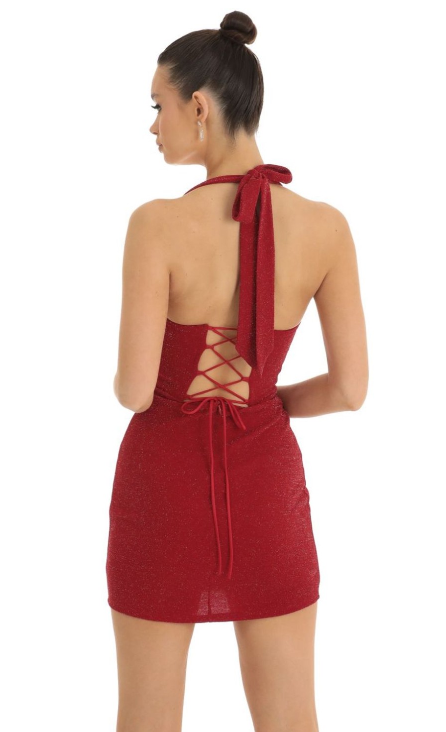 Clothing LUCY IN THE SKY | Trudy Shimmer Corset Bodycon Dress In Red | Lucy In The Sky