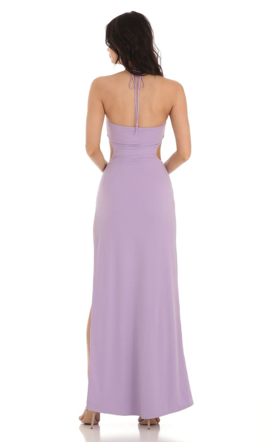 Clothing LUCY IN THE SKY | Jules Rhinestone Cutout Maxi Dress In Purple | Lucy In The Sky