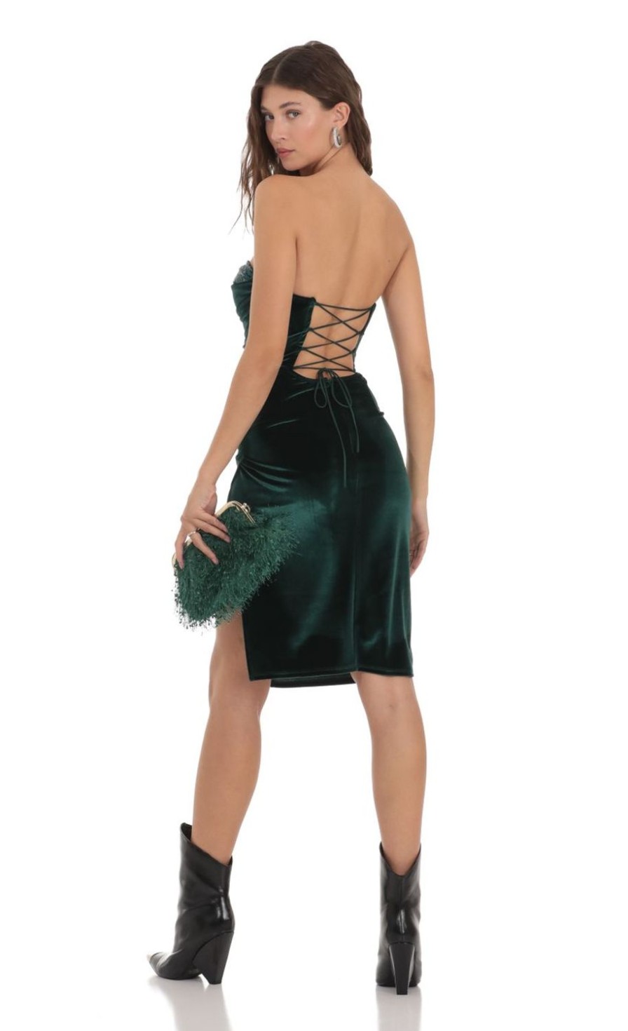 Clothing LUCY IN THE SKY | Sequin Velvet Dress In Green | Lucy In The Sky