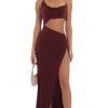 Clothing LUCY IN THE SKY | Athens Rhinestone Cutout Maxi Dress In Wine | Lucy In The Sky