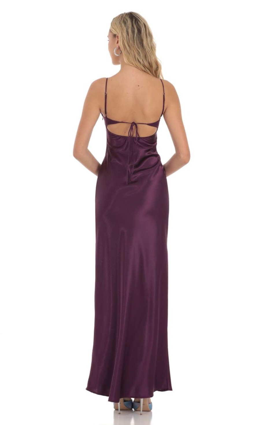 Clothing LUCY IN THE SKY | Satin Front Tie Maxi Dress In Purple | Lucy In The Sky