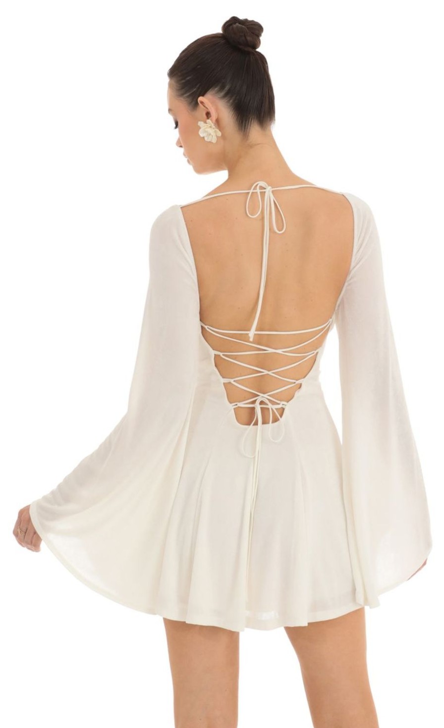 Clothing LUCY IN THE SKY | Sirena Flare Sleeve Dress In Ivory | Lucy In The Sky