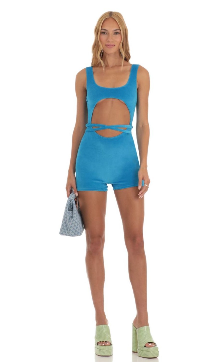 Clothing LUCY IN THE SKY | Vinca Cutout Romper In Blue | Lucy In The Sky