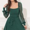 Clothing LUCY IN THE SKY | Ari Long Sleeve Dress In Green | Lucy In The Sky