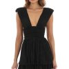 Clothing LUCY IN THE SKY | Soleil Pleated Plunge Neck Mini Dress In Black | Lucy In The Sky