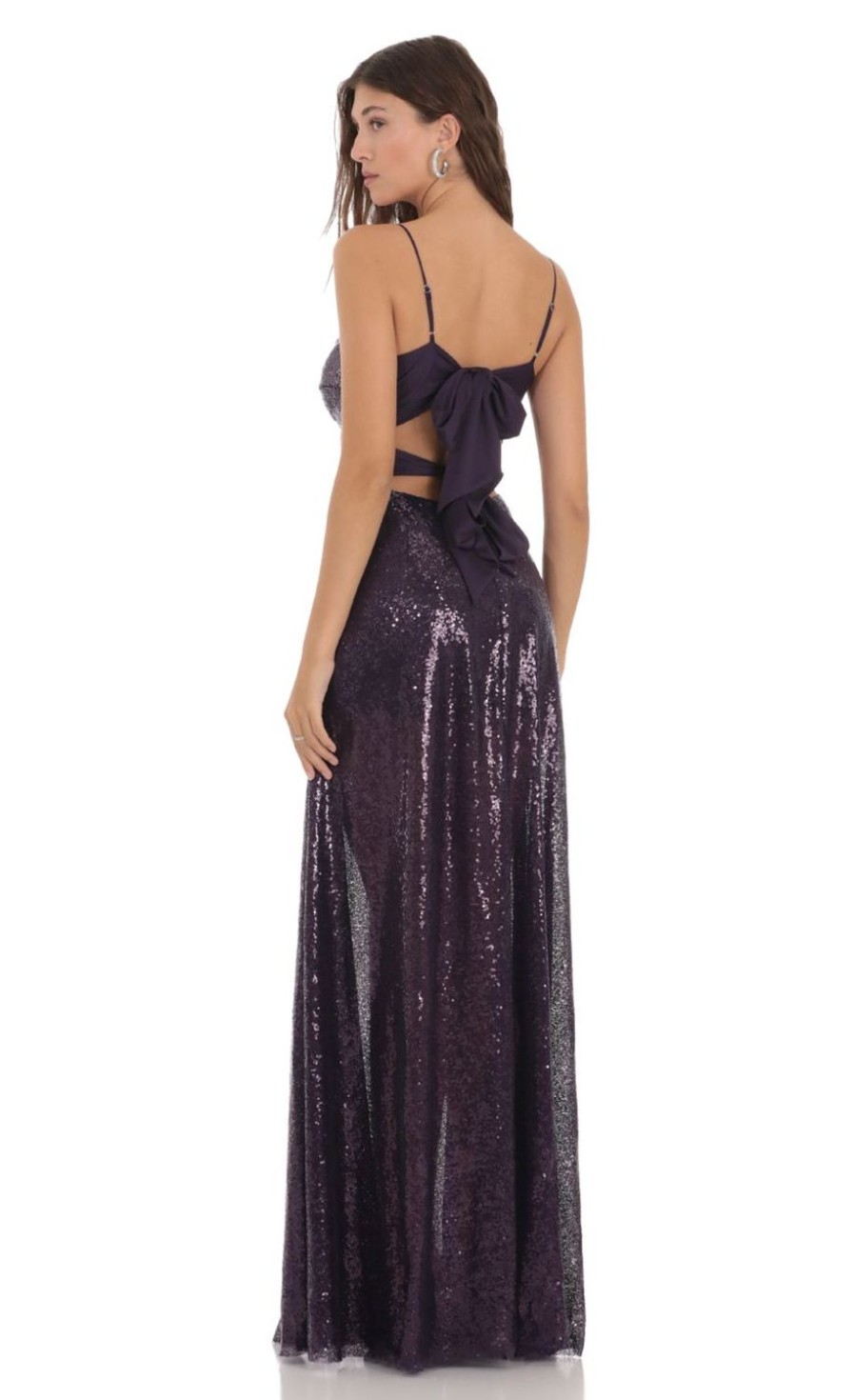 Clothing LUCY IN THE SKY | Twist Sequin Back Tie Dress In Purple | Lucy In The Sky