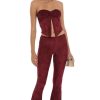 Clothing LUCY IN THE SKY | Camren Velvet Mesh Two Piece Set In Maroon | Lucy In The Sky