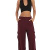 Clothing LUCY IN THE SKY | Hecate Wide Leg Cargo Pants In Maroon | Lucy In The Sky