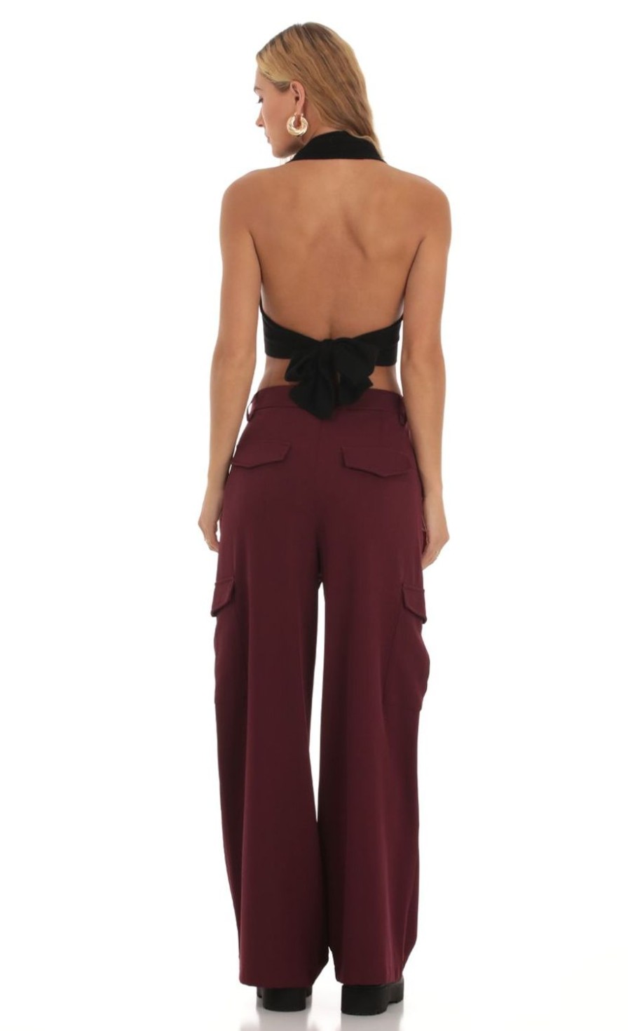 Clothing LUCY IN THE SKY | Hecate Wide Leg Cargo Pants In Maroon | Lucy In The Sky