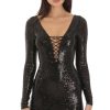 Clothing LUCY IN THE SKY | Tena Sequin Plunge Neck Dress In Black | Lucy In The Sky