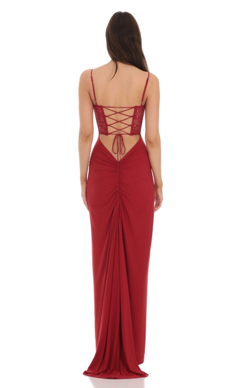 Clothing LUCY IN THE SKY | Sequin Lace Cutout Maxi Dress In Red | Lucy In The Sky