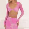 Clothing LUCY IN THE SKY | Jayda Mesh Two Piece Skirt Set In Pink | Lucy In The Sky