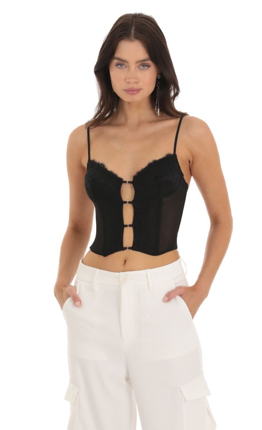 Clothing LUCY IN THE SKY | Akia Lace Mesh Bralette Top In Black | Lucy In The Sky