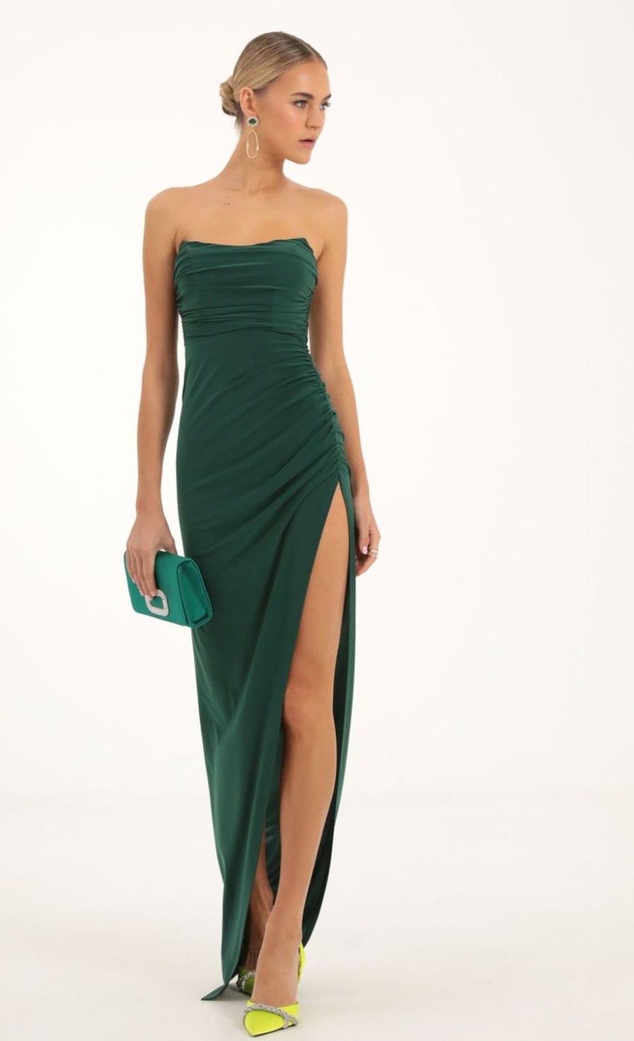 Clothing LUCY IN THE SKY | Sana Corset Strapless Maxi Dress In Green | Lucy In The Sky