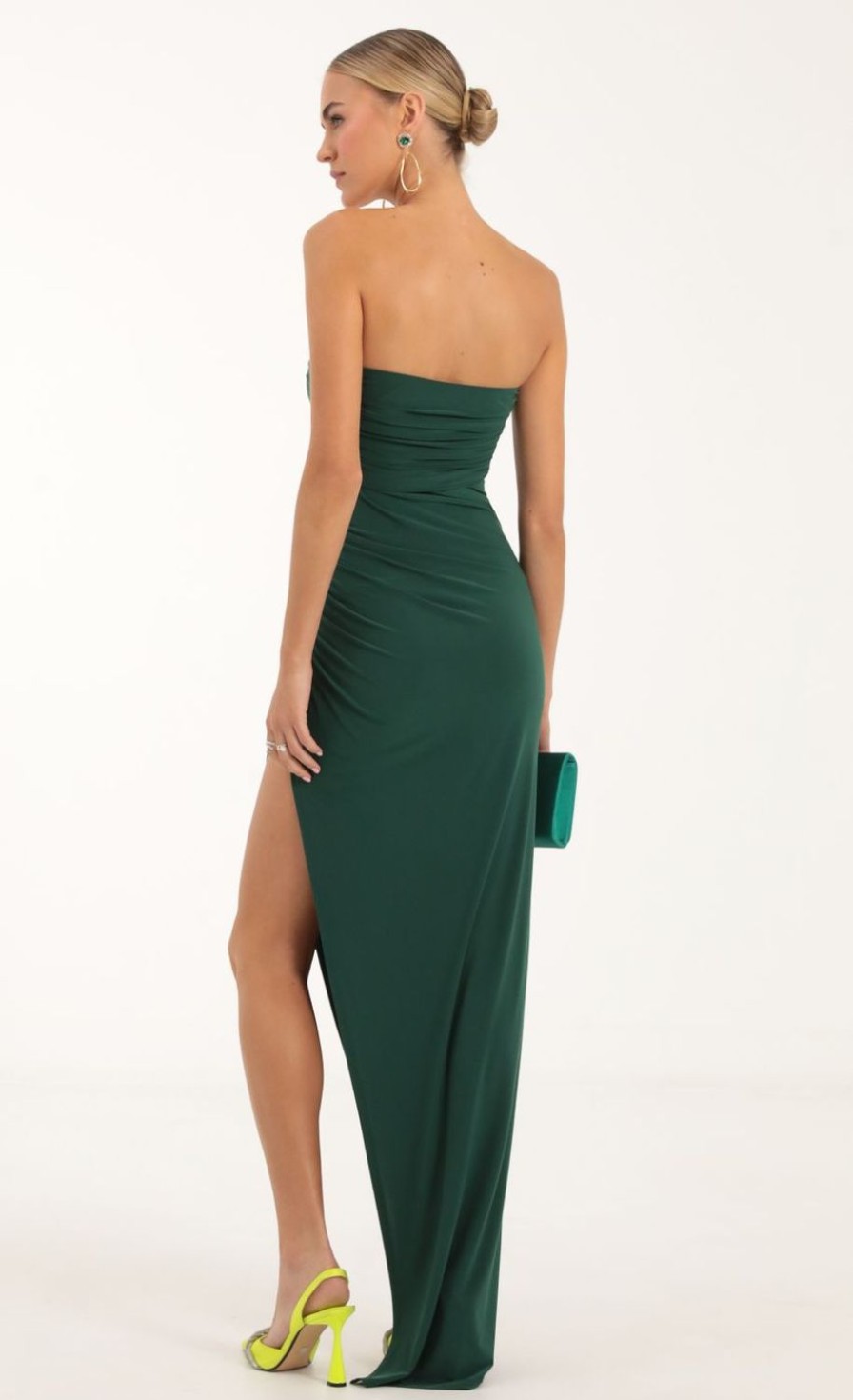 Clothing LUCY IN THE SKY | Sana Corset Strapless Maxi Dress In Green | Lucy In The Sky