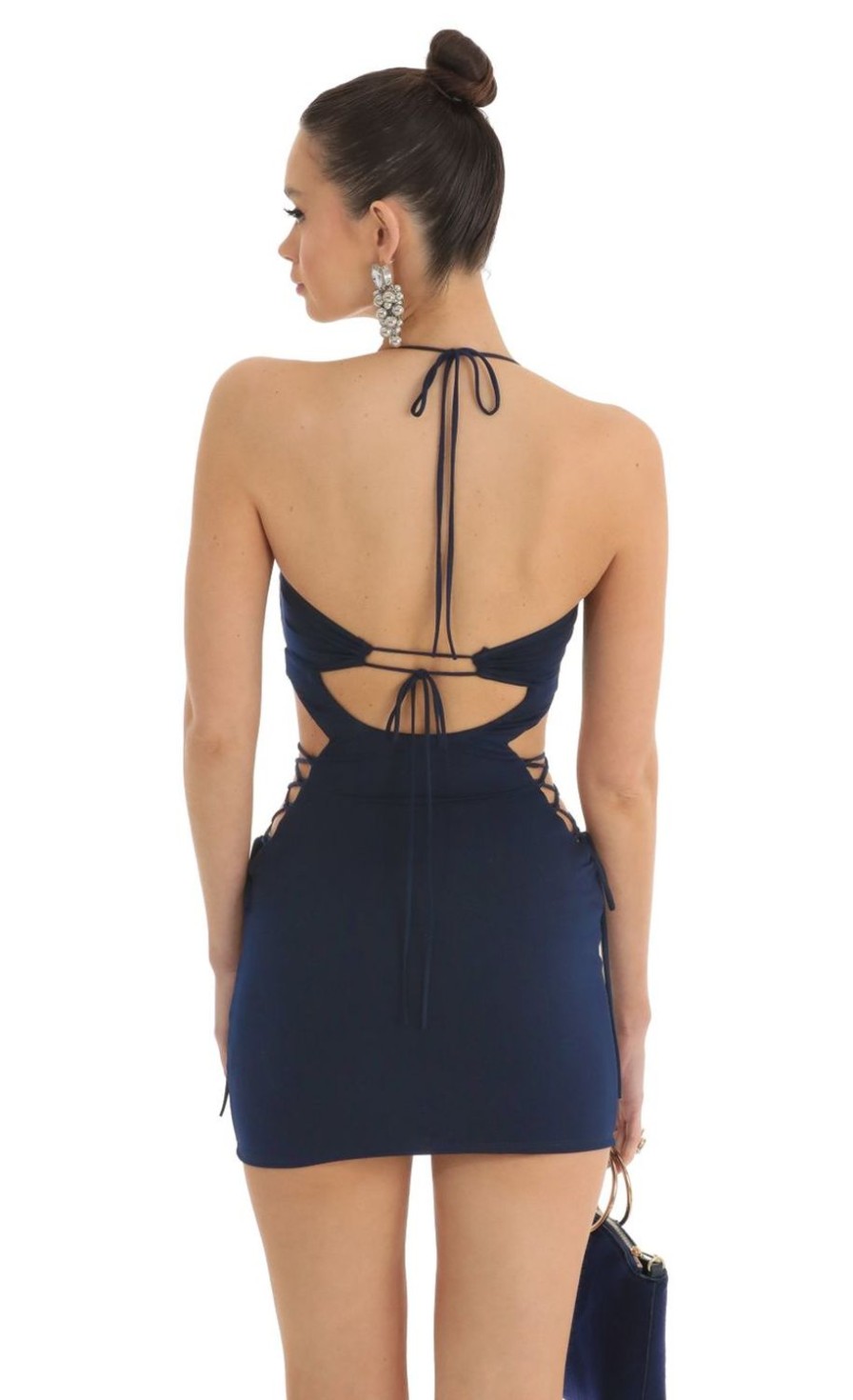 Clothing LUCY IN THE SKY | Yavita Strappy Cutout Bodycon Dress In Navy | Lucy In The Sky