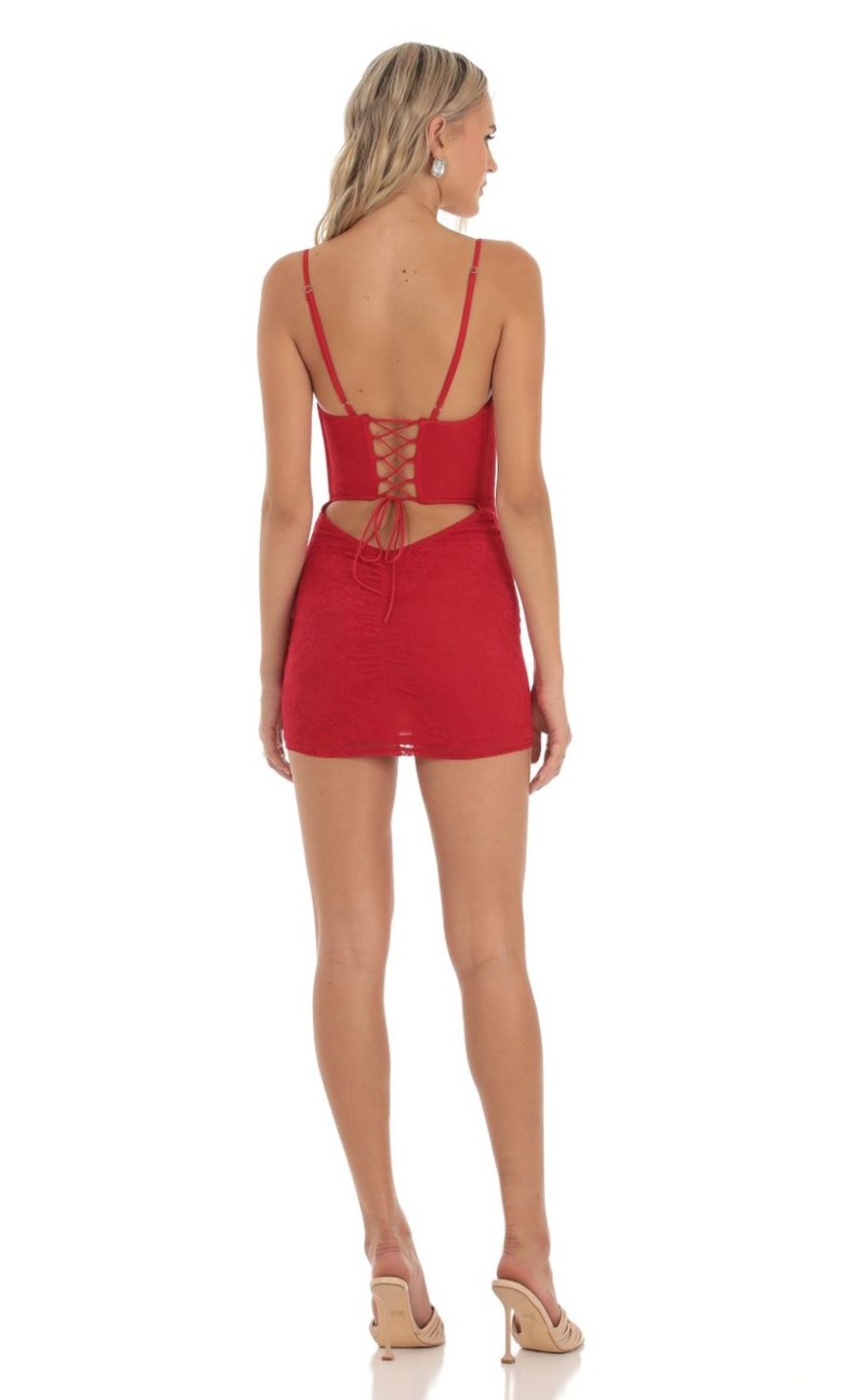 Clothing LUCY IN THE SKY | Fern Lace Corset Dress In Red | Lucy In The Sky