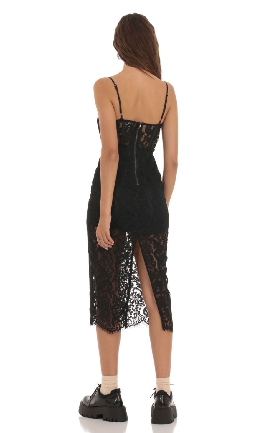 Clothing LUCY IN THE SKY | Sheer Lace Midi Dress In Black | Lucy In The Sky