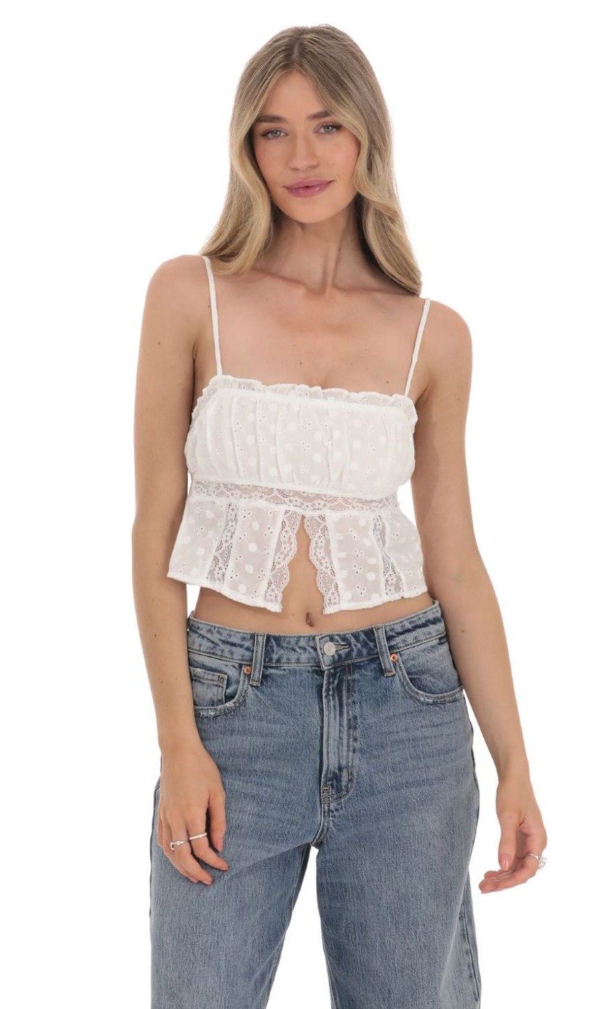 Clothing LUCY IN THE SKY | Babydoll Crop Top In White | Lucy In The Sky