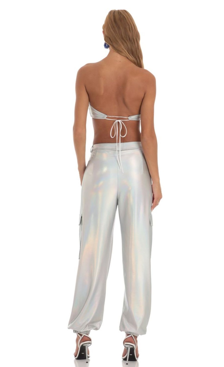 Clothing LUCY IN THE SKY | Spacey Holographic Pants In Silver | Lucy In The Sky