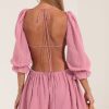 Clothing LUCY IN THE SKY | Tora Dotted Chiffon Open Back Dress In Pink | Lucy In The Sky