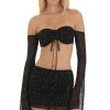 Clothing LUCY IN THE SKY | Damita Mesh Rhinestone Two Piece Set In Black | Lucy In The Sky