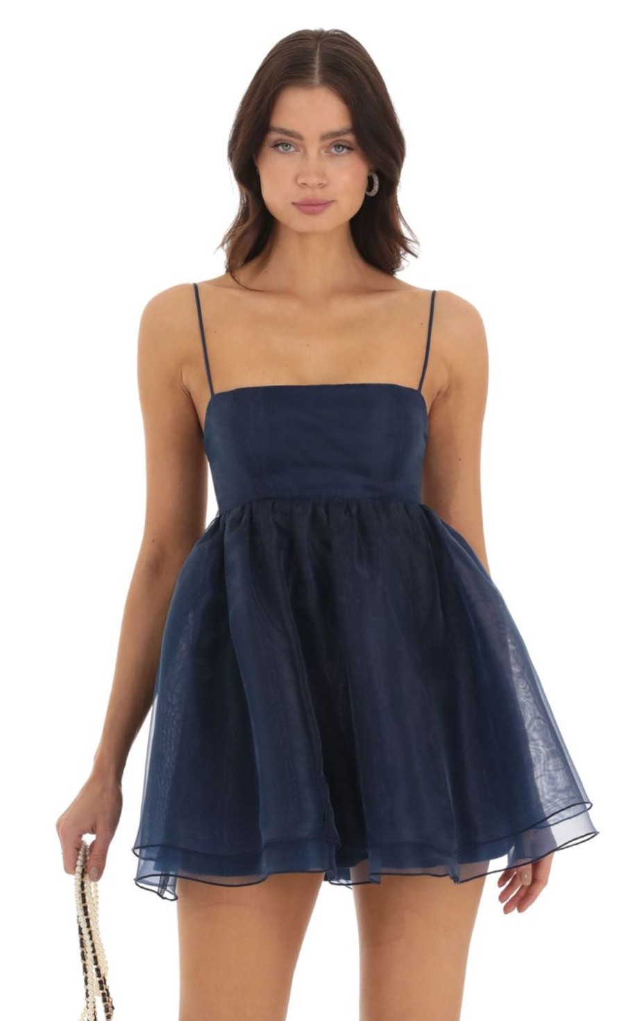 Clothing LUCY IN THE SKY | Shadie Square Neck Babydoll Dress In Navy | Lucy In The Sky