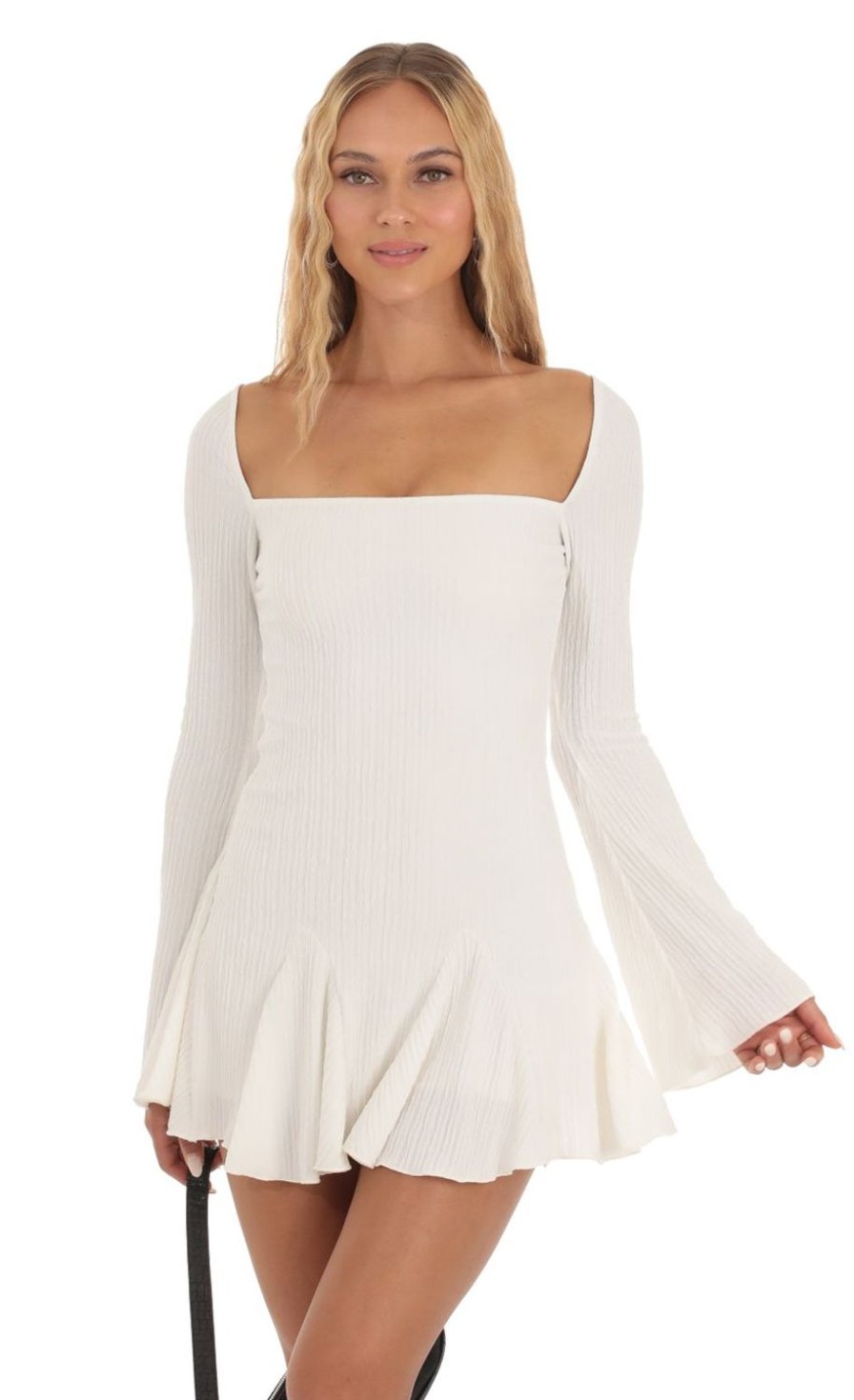 Clothing LUCY IN THE SKY | Yzma Long Sleeve Flare Dress In White | Lucy In The Sky