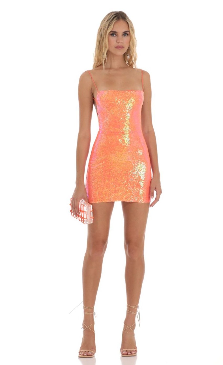 Clothing LUCY IN THE SKY | Starstruck Sequin Dress In Orange | Lucy In The Sky