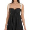 Clothing LUCY IN THE SKY | Lace Shoulder Ties Babydoll Dress In Black | Lucy In The Sky