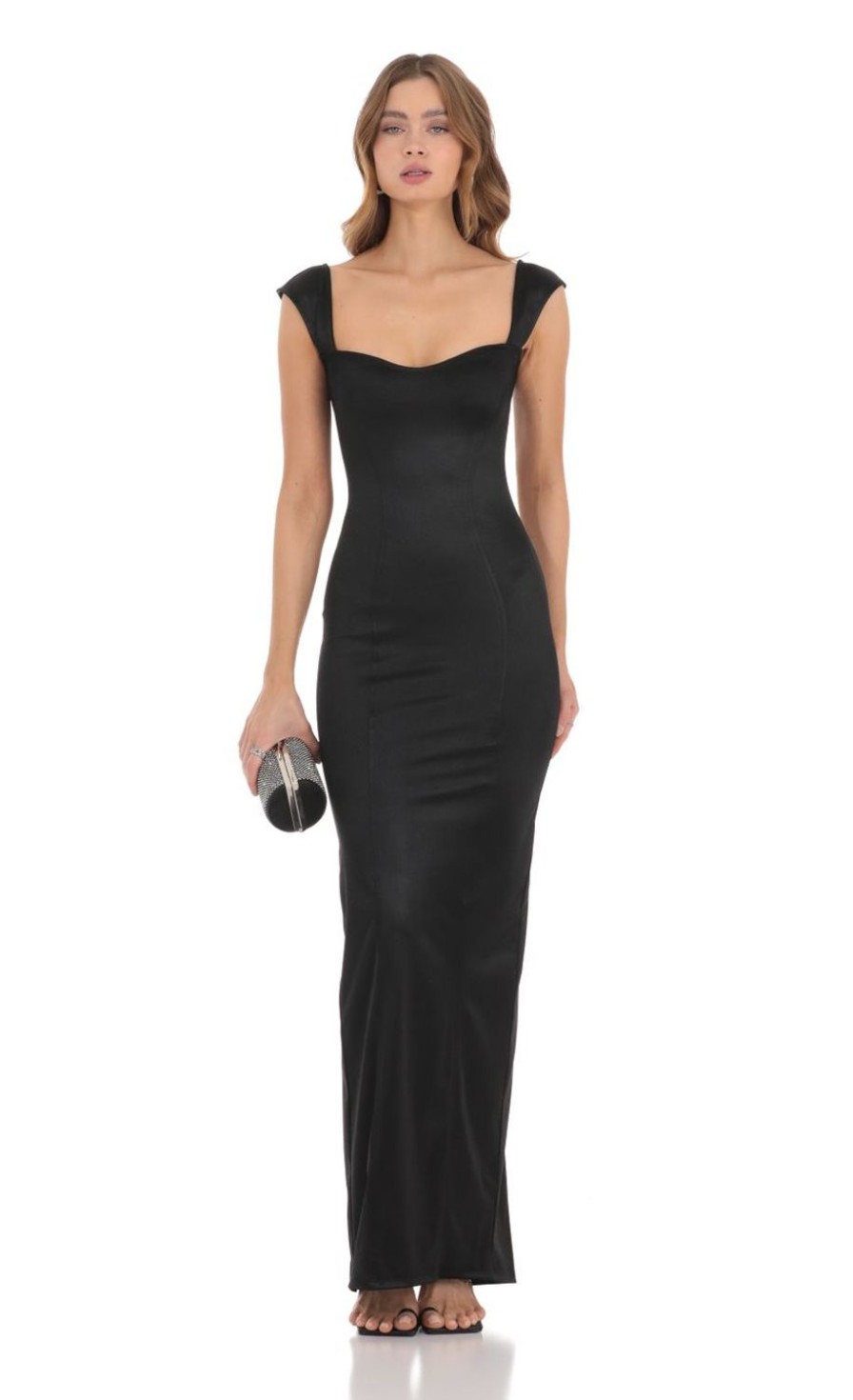 Clothing LUCY IN THE SKY | Satin Bodycon Maxi Dress In Black | Lucy In The Sky