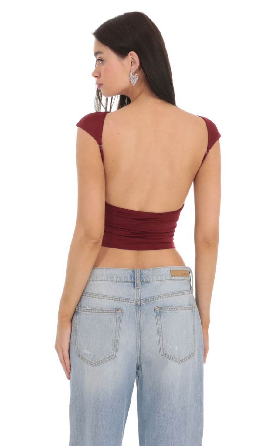 Clothing LUCY IN THE SKY | High Neck Open Back Top In Maroon | Lucy In The Sky